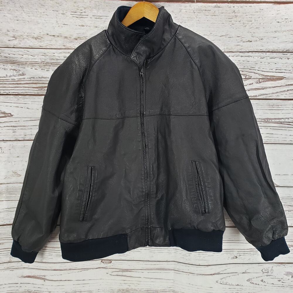 Blair Men's Genuine Leather Quilted Lined Full Zip Jacket Size XXL